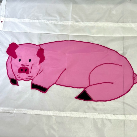 Pink Pig Design flag, polyester, 33 inches x 45 inched, hand crafted. - Picture 3 of 8